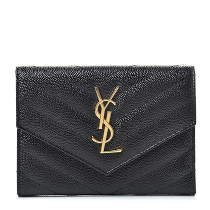 Saint Laurent Grain De Poudre Matelasse Chevron Small Monogram Passport Case Black 1 of 8