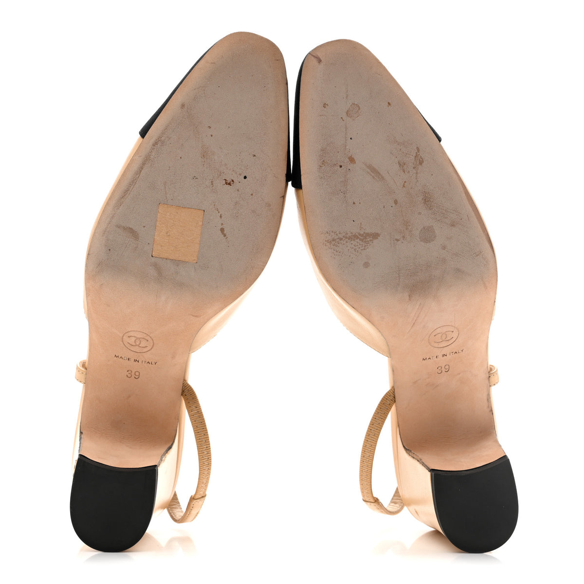 Goatskin Grosgrain Cap Toe CC Slingback Pumps 39 Beige Black
