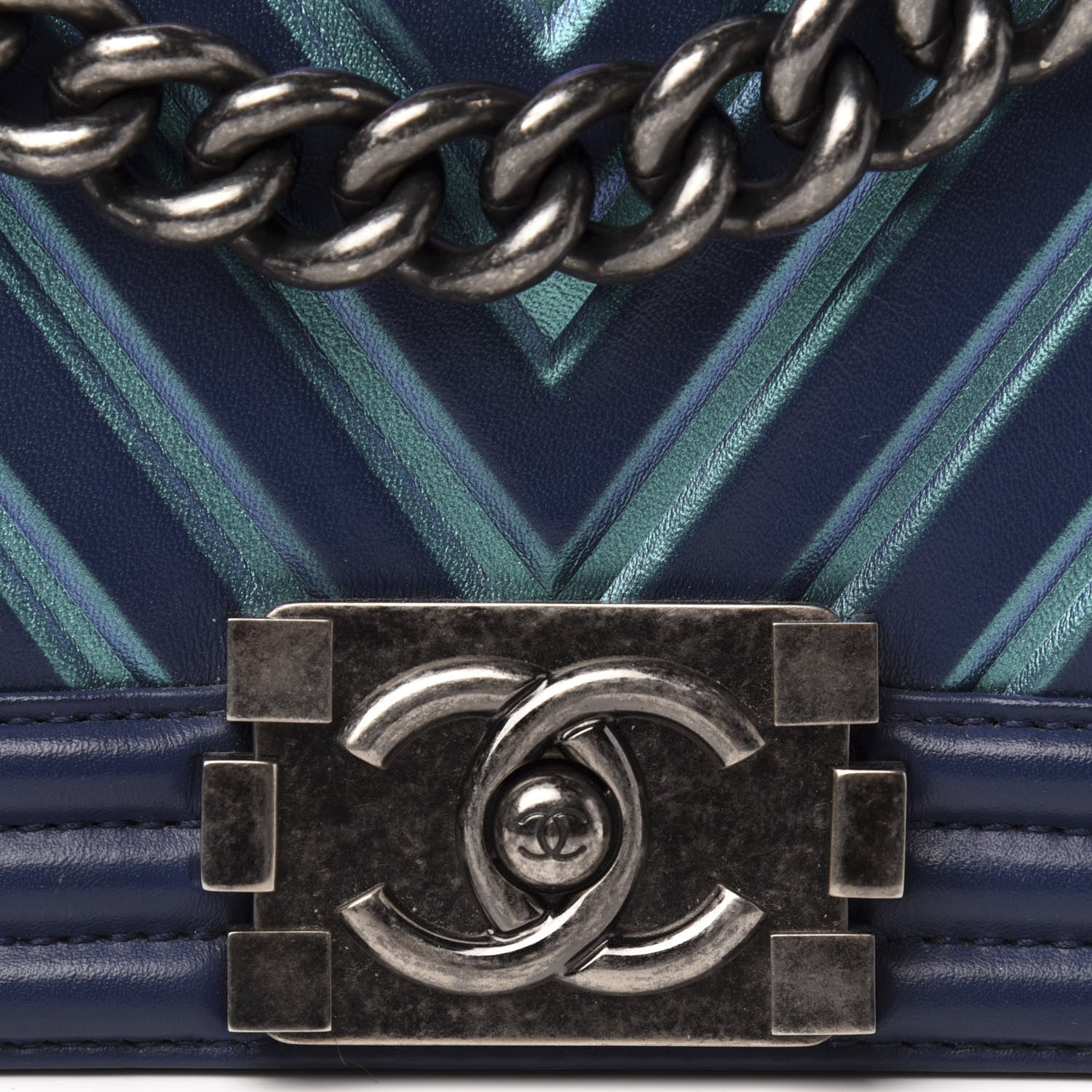 Chanel Calfskin Painted Chevron Embossed Small Boy Flap Dark Blue 10 of 10