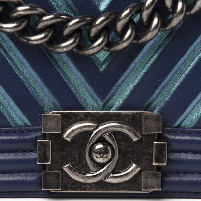 Chanel Calfskin Painted Chevron Embossed Small Boy Flap Dark Blue 10 of 10