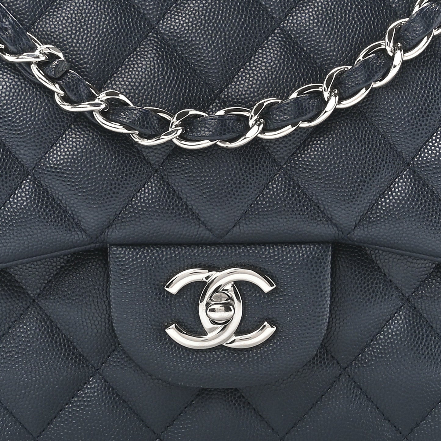 Caviar Quilted Jumbo Double Flap Navy Blue