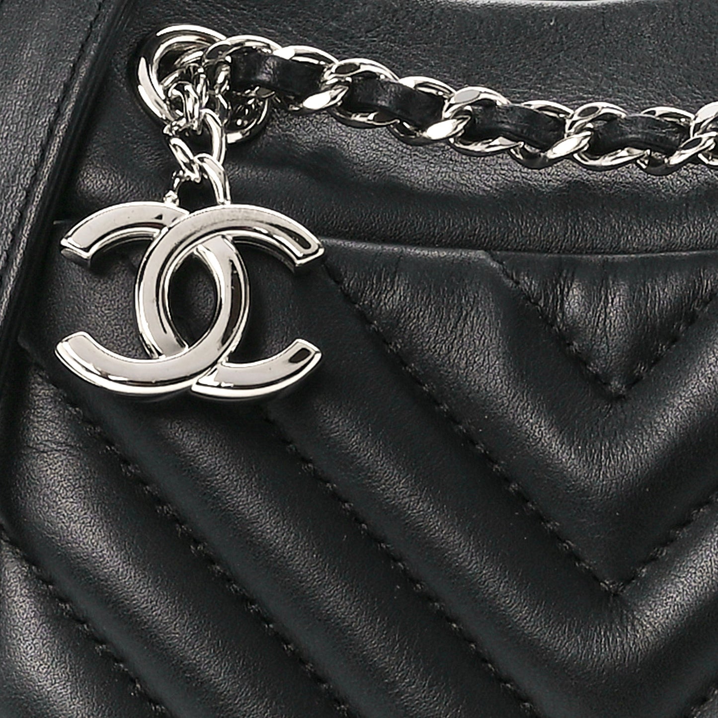 Lambskin Chevron Small Urban Spirit Drawstring Bag Black