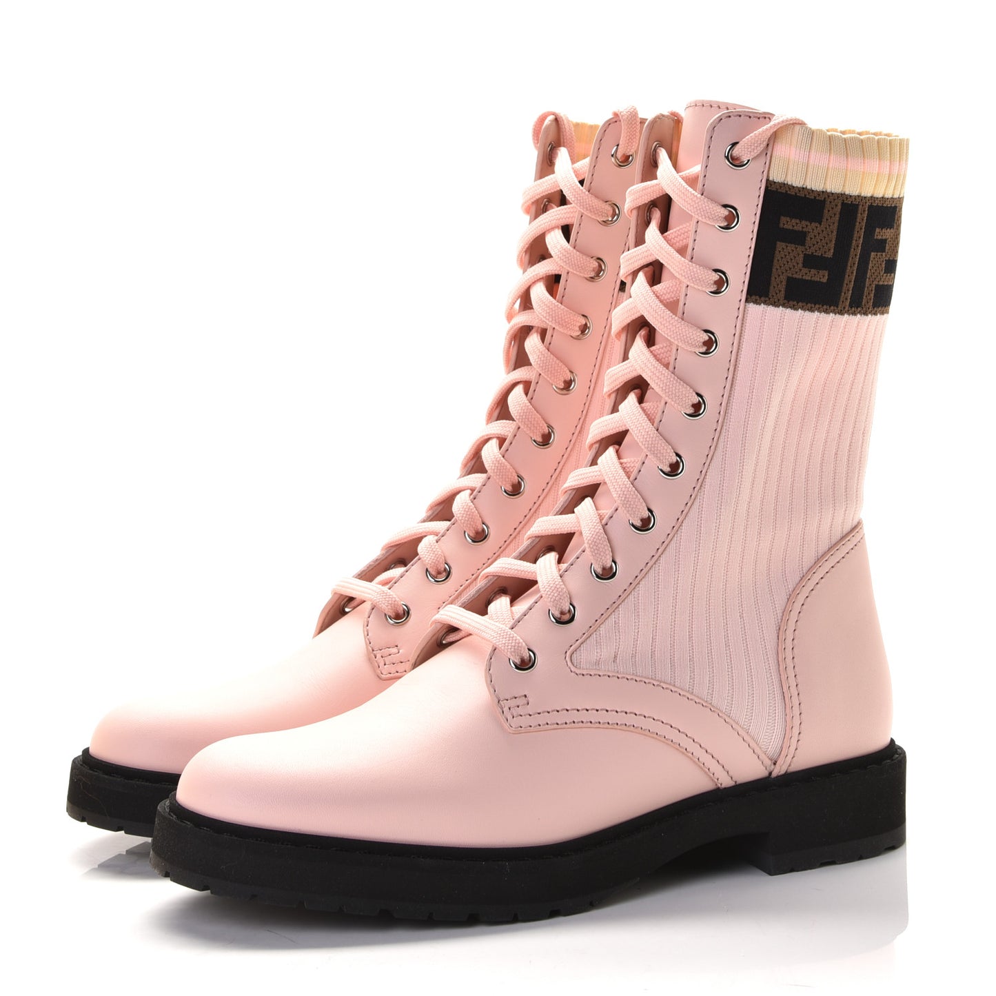 Calfskin Stretch Fabric Rockoko Biker Boots 38.5 Rose Clair Tobacco