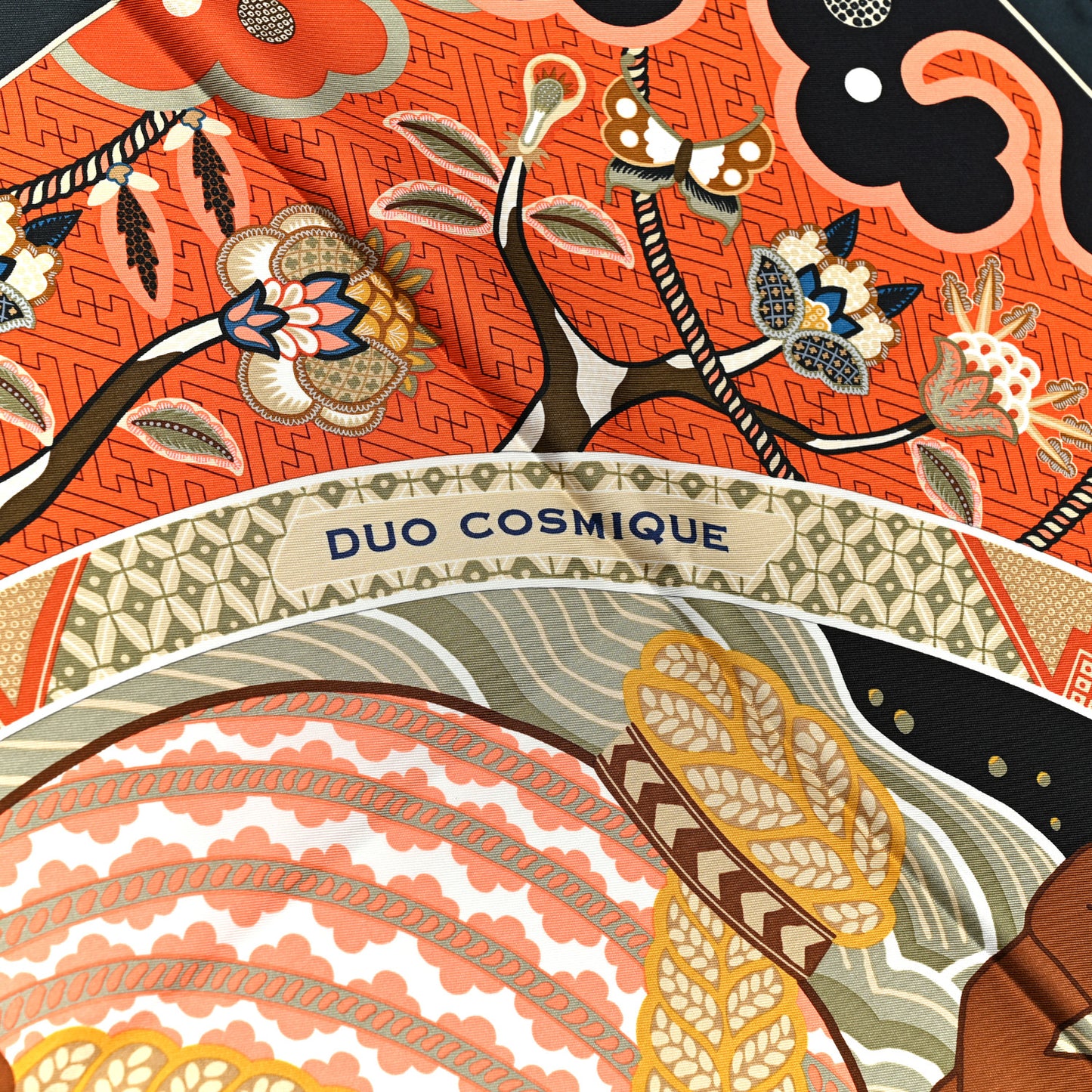 Silk Twill Duo Cosmique Scarf 90 Vert Black Corail
