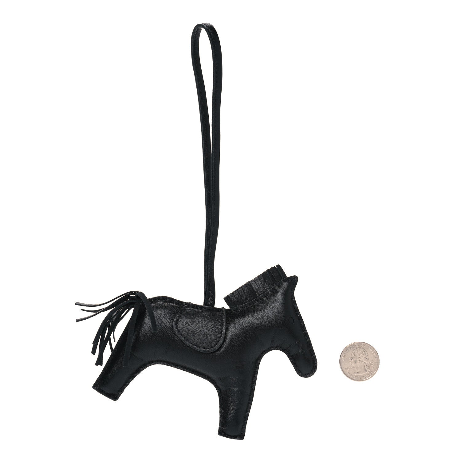 Hermes Milo Lambskin Grigri Rodeo Horse Bag Charm MM So Black 2 of 3