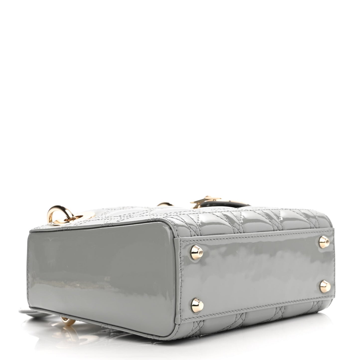 Patent Cannage Mini Lady Dior Grey Stone