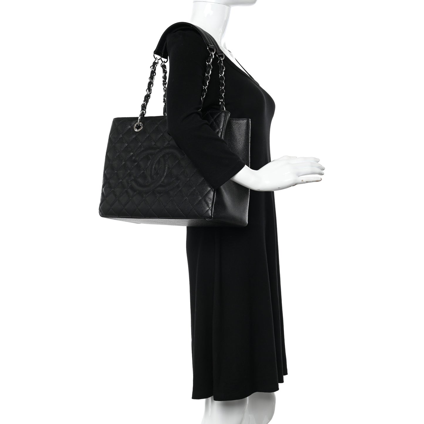 Caviar Quilted Grand Shopping Tote GST Black