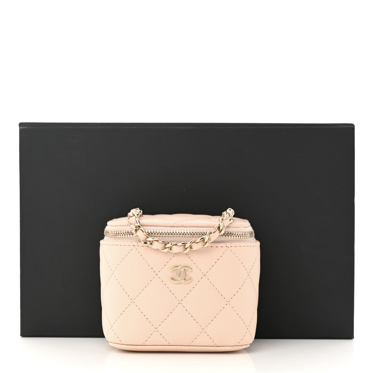 Chanel Caviar Quilted Mini Vanity Case With Chain Light Beige 11 of 11