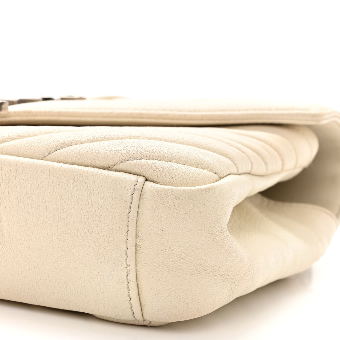 Sheepskin Matelasse Chevron Monogram Medium College Bag Dove White