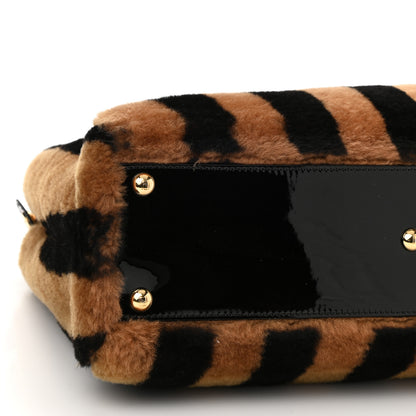 Fendi Shearling Vitello Vernice Mou Pequin Striped Medium Peekaboo Iconic Satchel Tobacco Black 8 of 9