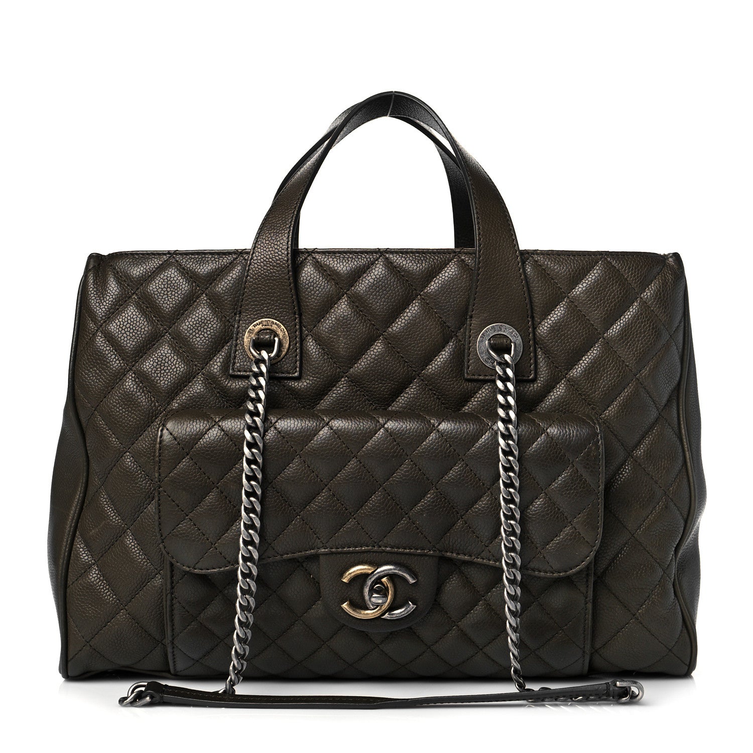Chanel Caviar Quilted Large Casual Pocket Tote Khaki 1 of 14