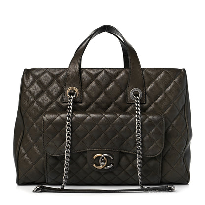 Chanel Caviar Quilted Large Casual Pocket Tote Khaki 1 of 14