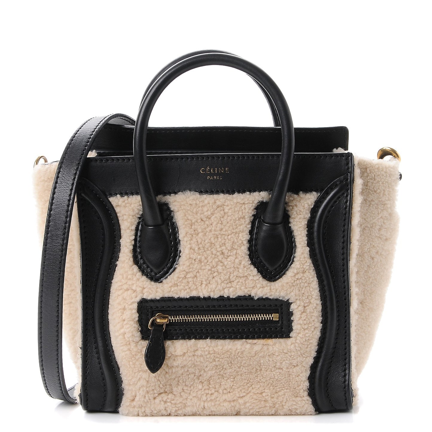Smooth Calfskin Shearling Nano Luggage Cream