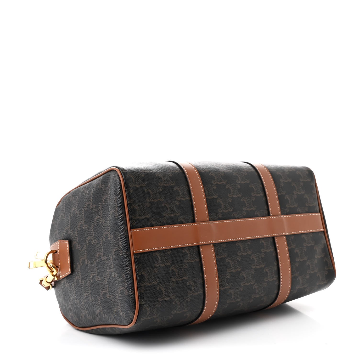 Celine Triomphe Canvas Calfskin Large Boston Bag Tan 4 of 11