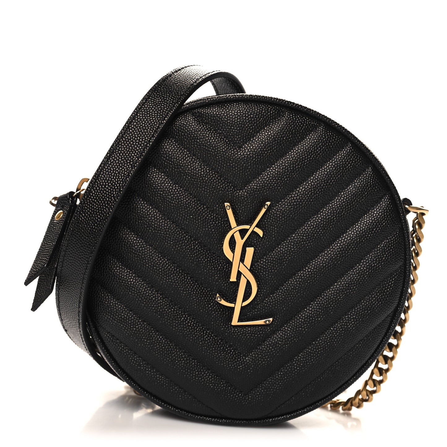 Grain De Poudre Matelasse Chevron Quilted Round Vinyle Camera Bag Black