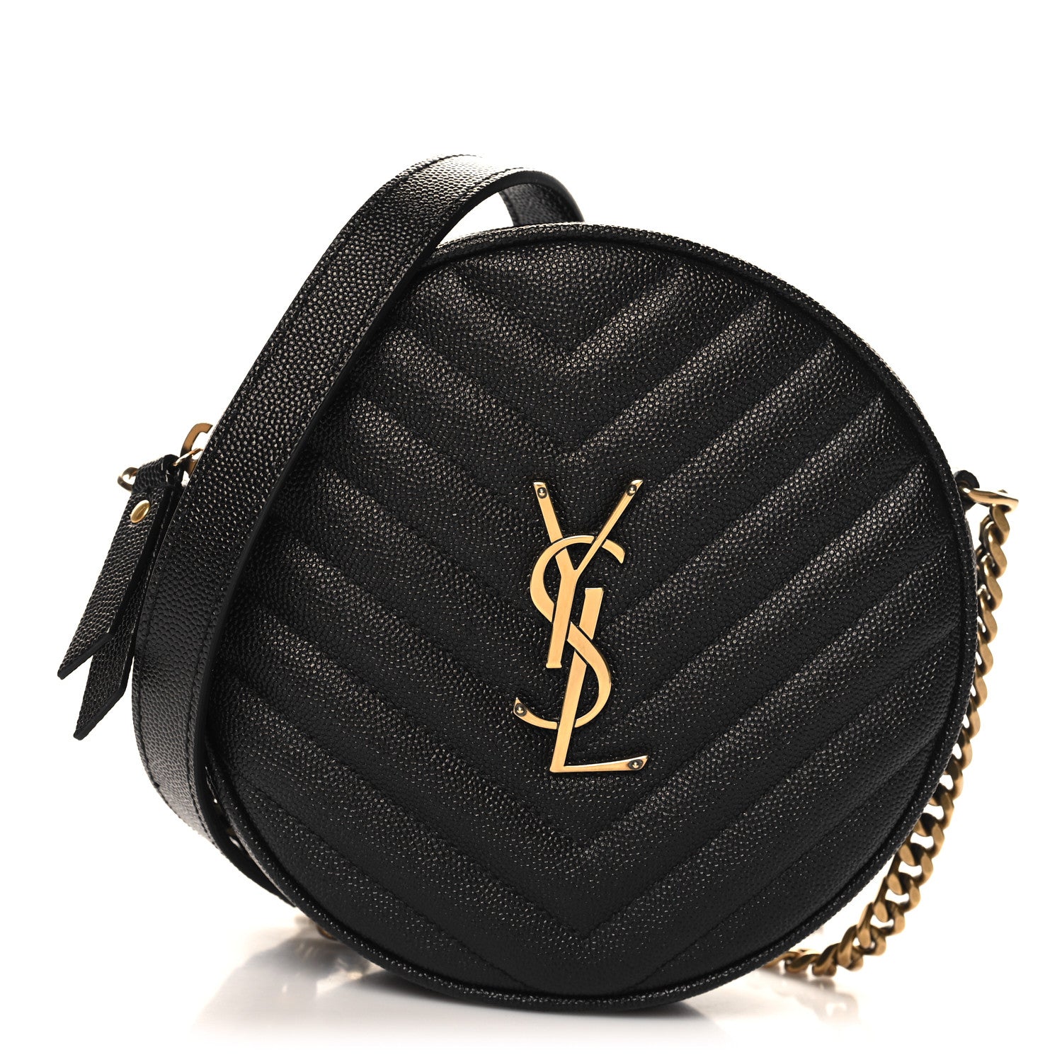Saint Laurent Grain De Poudre Matelasse Chevron Quilted Round Vinyle Camera Bag Black 1 of 10