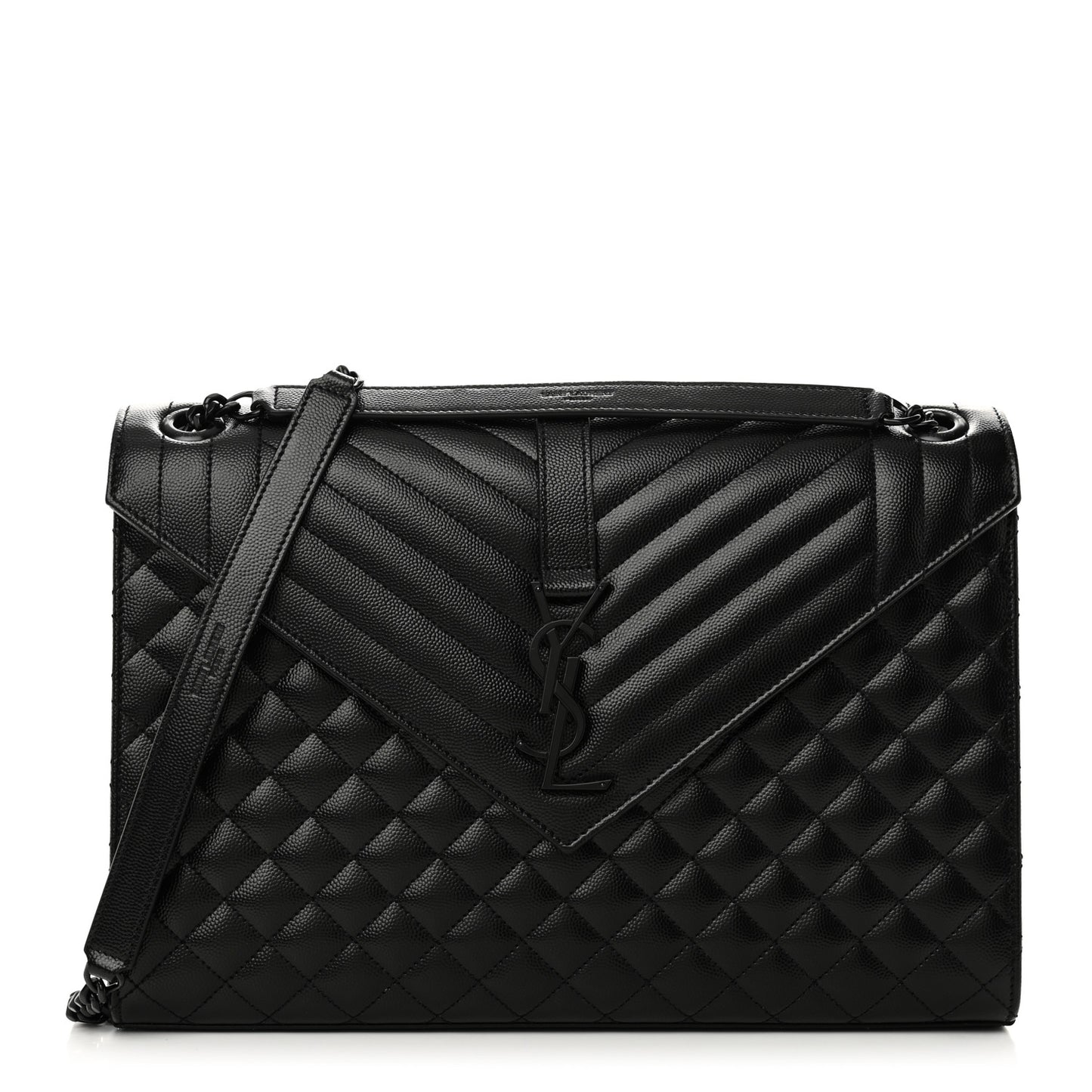 Grain De Poudre Textured Mixed Matelasse Large Triquilt Monogram Monochrome Satchel Black
