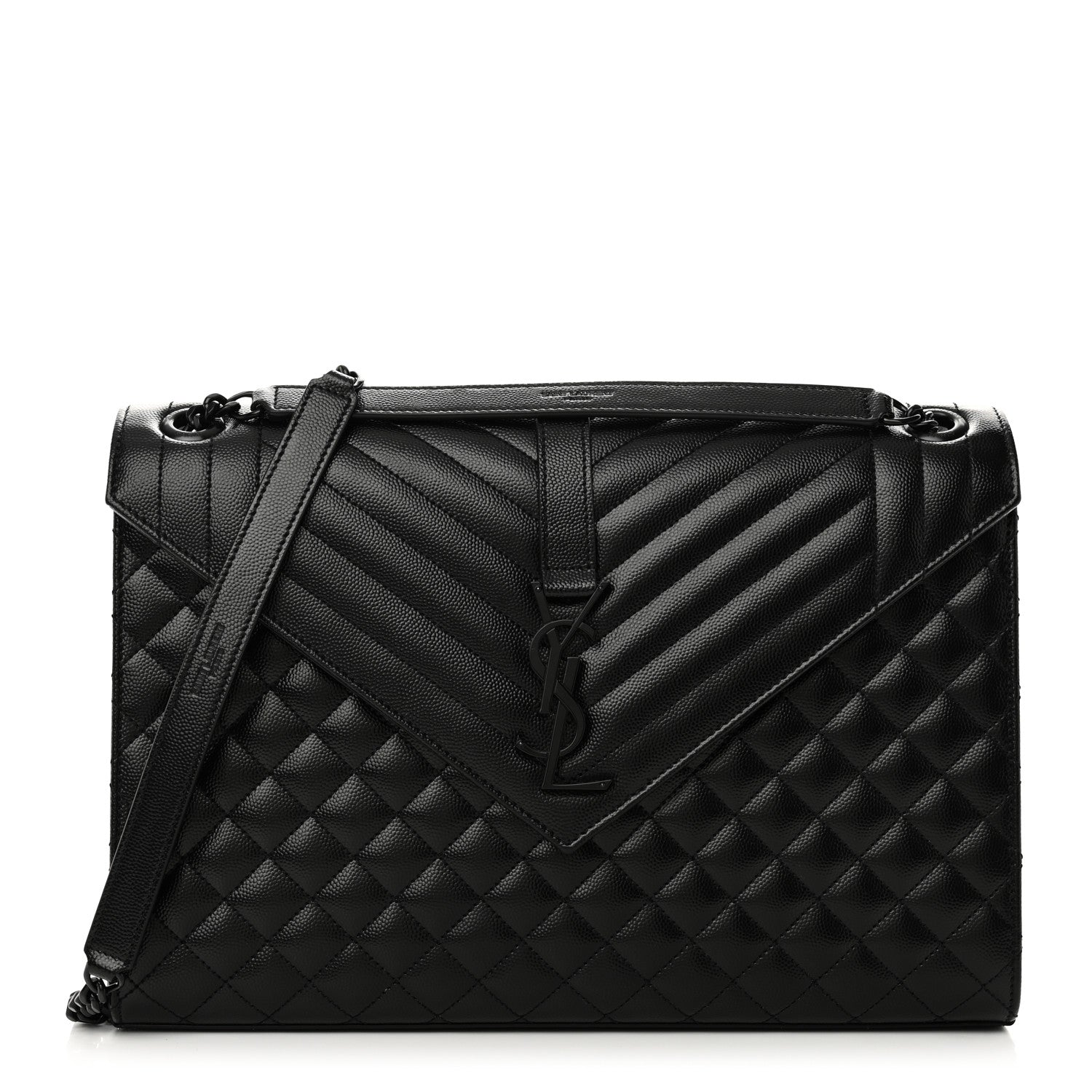 Saint Laurent Grain De Poudre Textured Mixed Matelasse Large Triquilt Monogram Monochrome Satchel Black 1 of 9