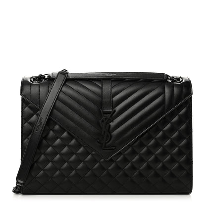 Saint Laurent Grain De Poudre Textured Mixed Matelasse Large Triquilt Monogram Monochrome Satchel Black 1 of 9
