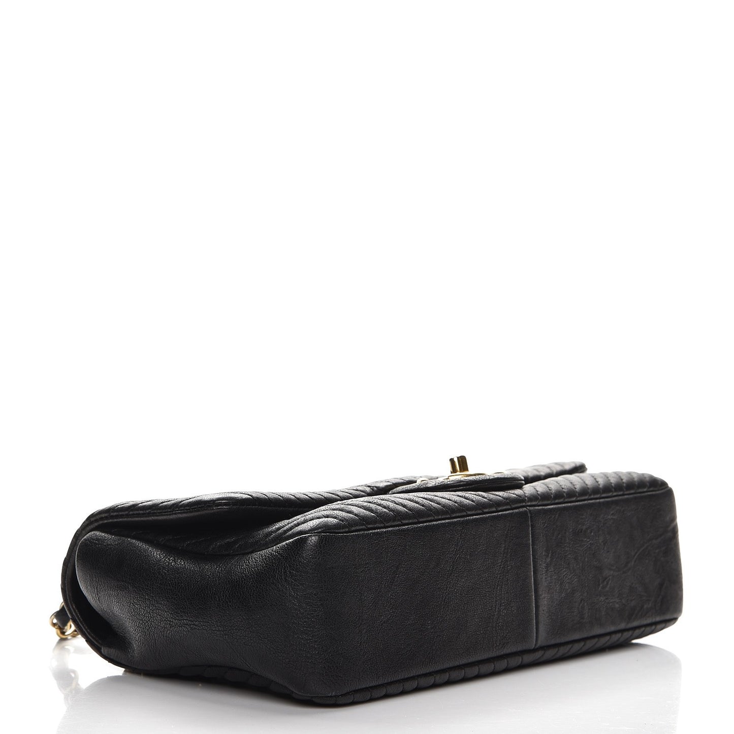 Calfskin Chevron Quilted Medium Surpique Flap Black