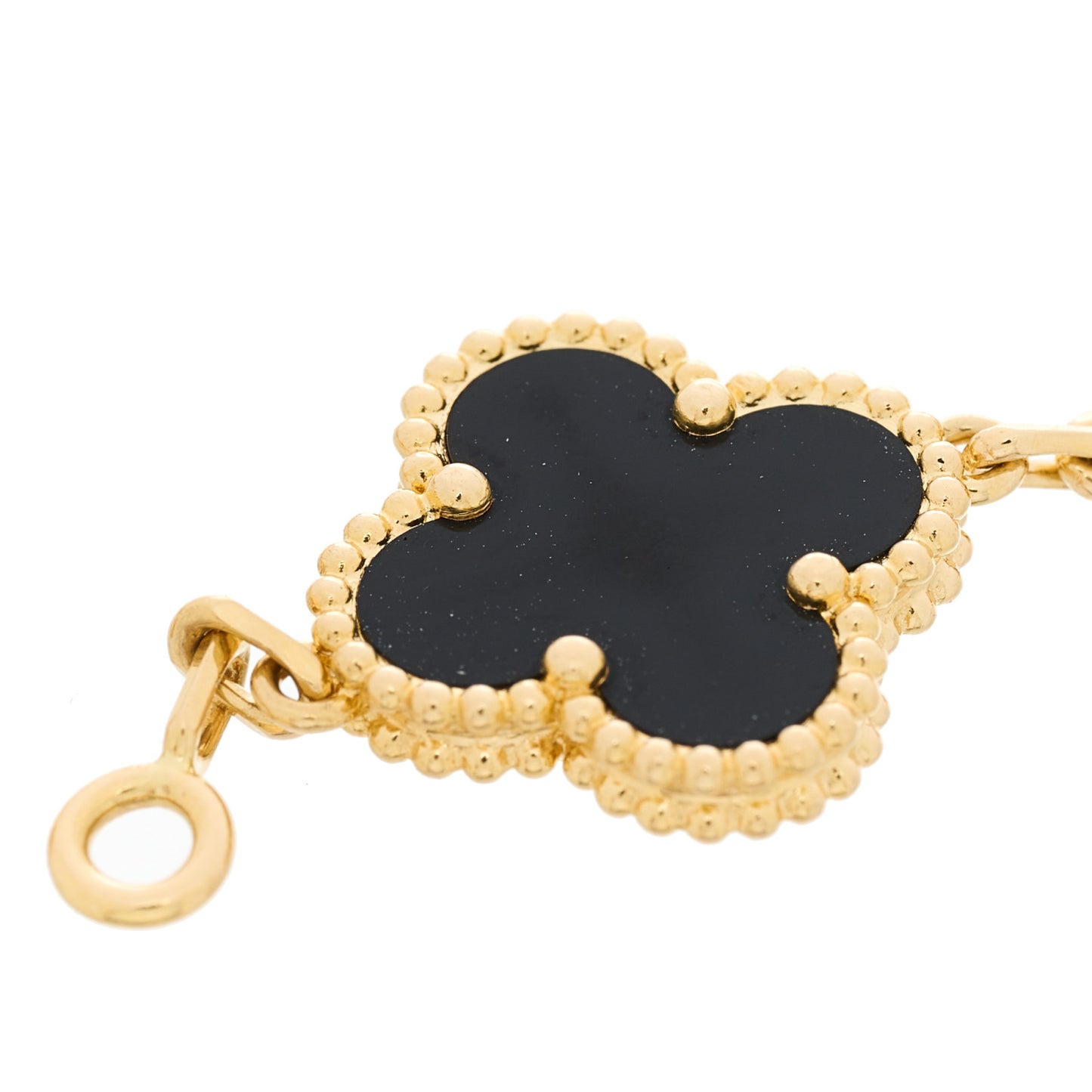 18K Yellow Gold Black Onyx 5 Motifs Vintage Alhambra Bracelet