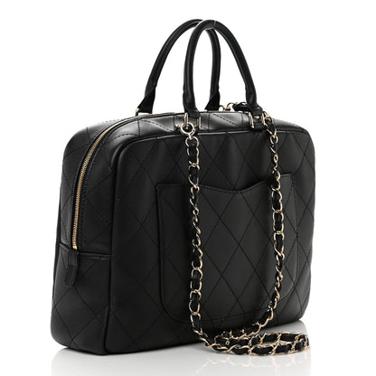 Chanel Calfskin Diamond Stitched Top Handle Bowling Bag Black 3 of 12