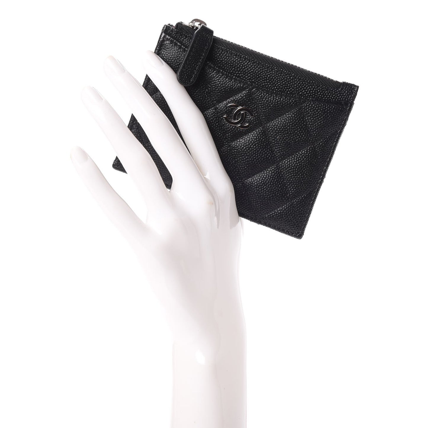 Caviar Quilted CC Zip Card Holder Black