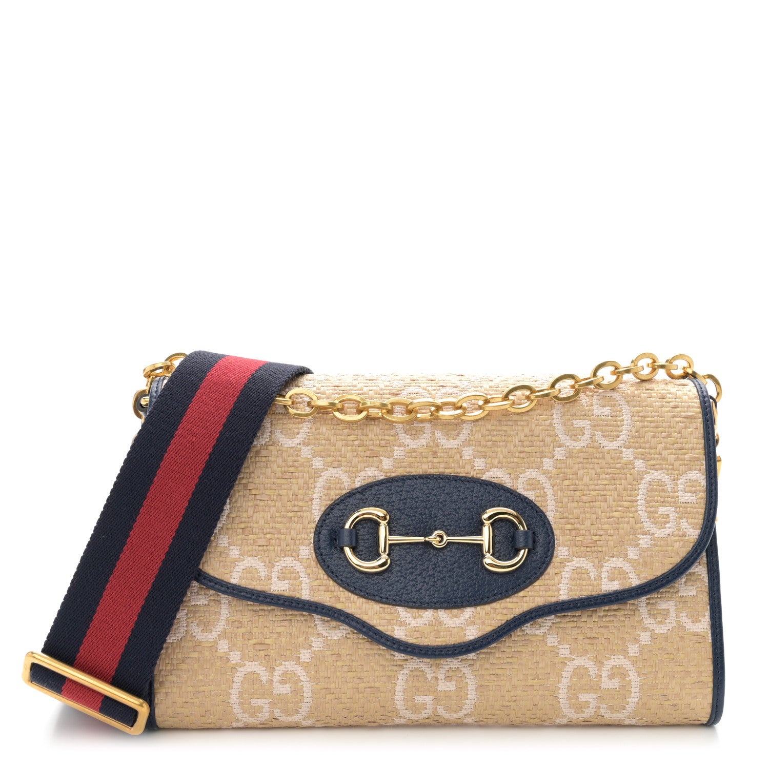 Gucci Raffia Textured Dollar Calfskin GG Monogram Web Small Horsebit 1955 Crossbody Bag 1 of 10