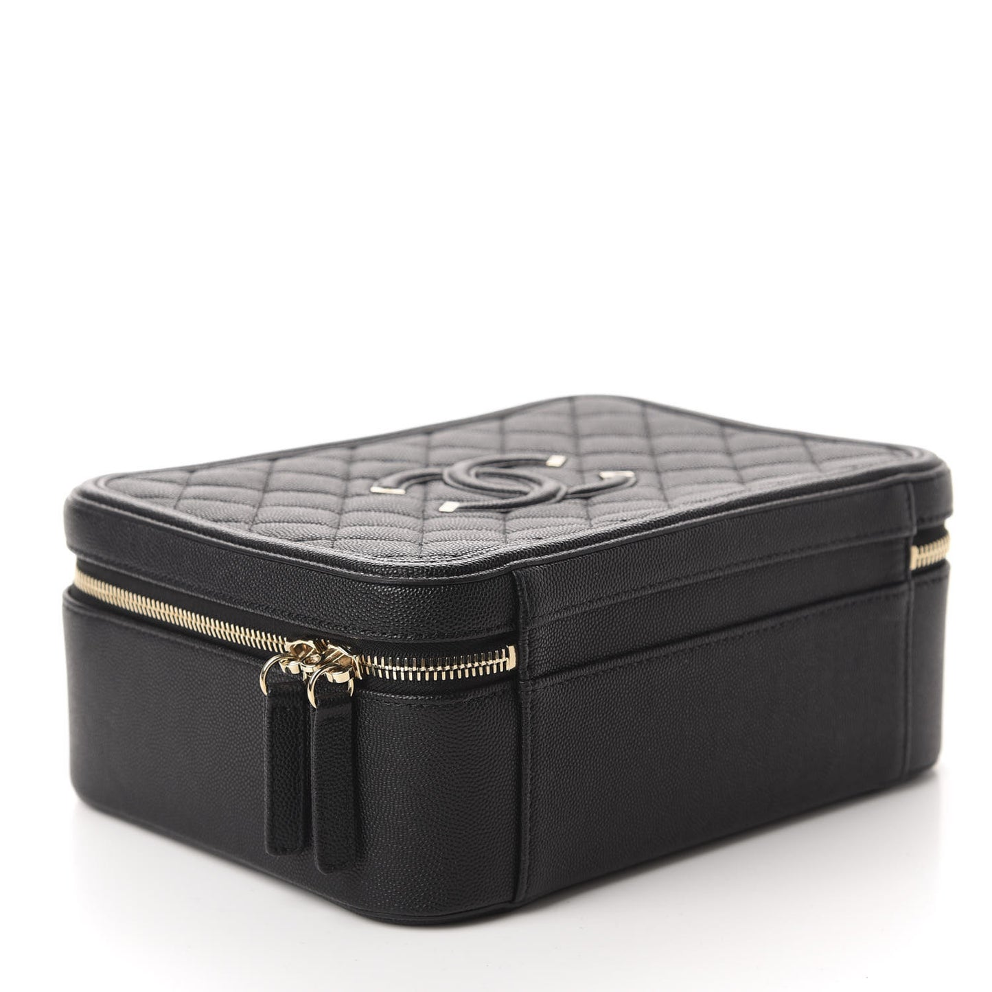 Caviar Quilted Large CC Filigree Vanity Case Black