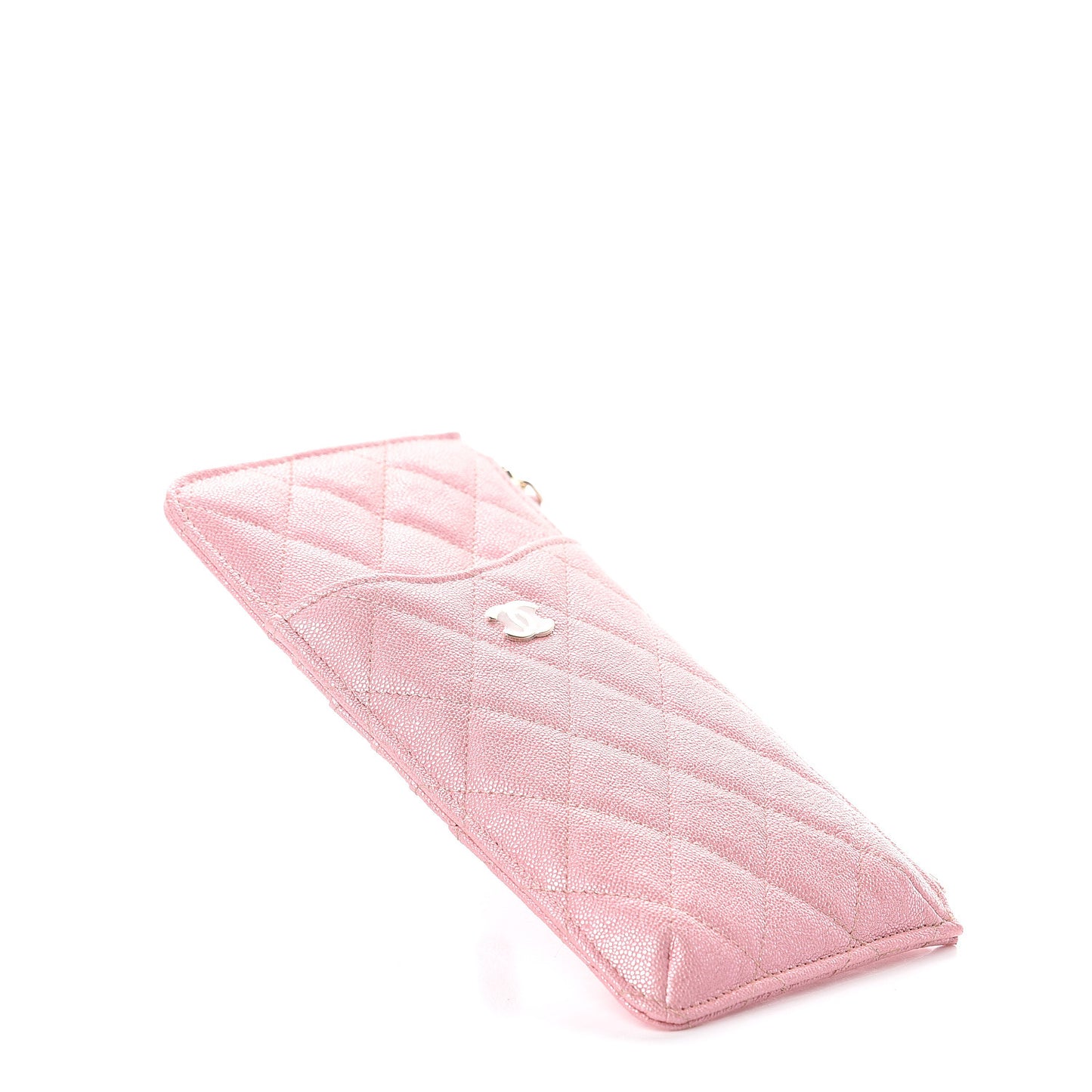 Iridescent Caviar Quilted Classic iPhone Pouch Rose Pink
