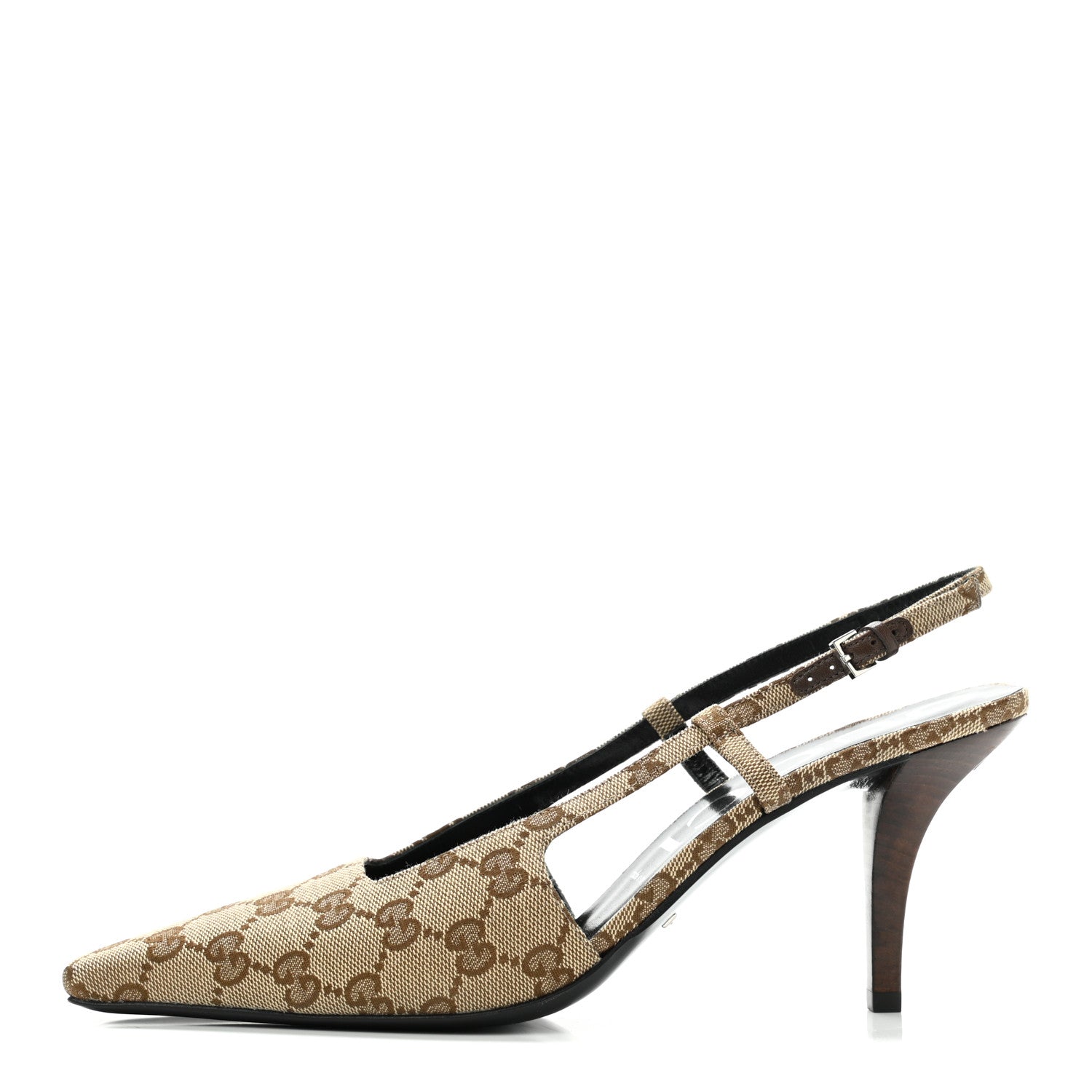 Gucci Monogram Malga Kid Square G 75mm Slingback Pumps 40 Beige Ebony New Acero 1 of 7