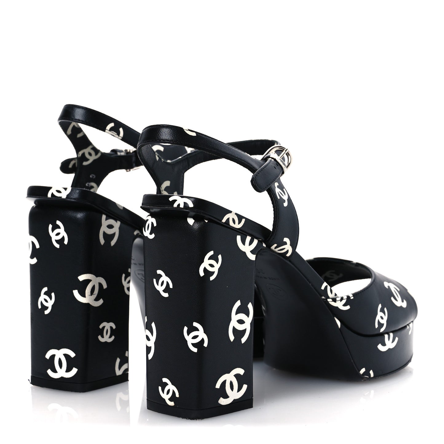 Printed Lambskin Coco Beach Platform Sandals 39 Black White