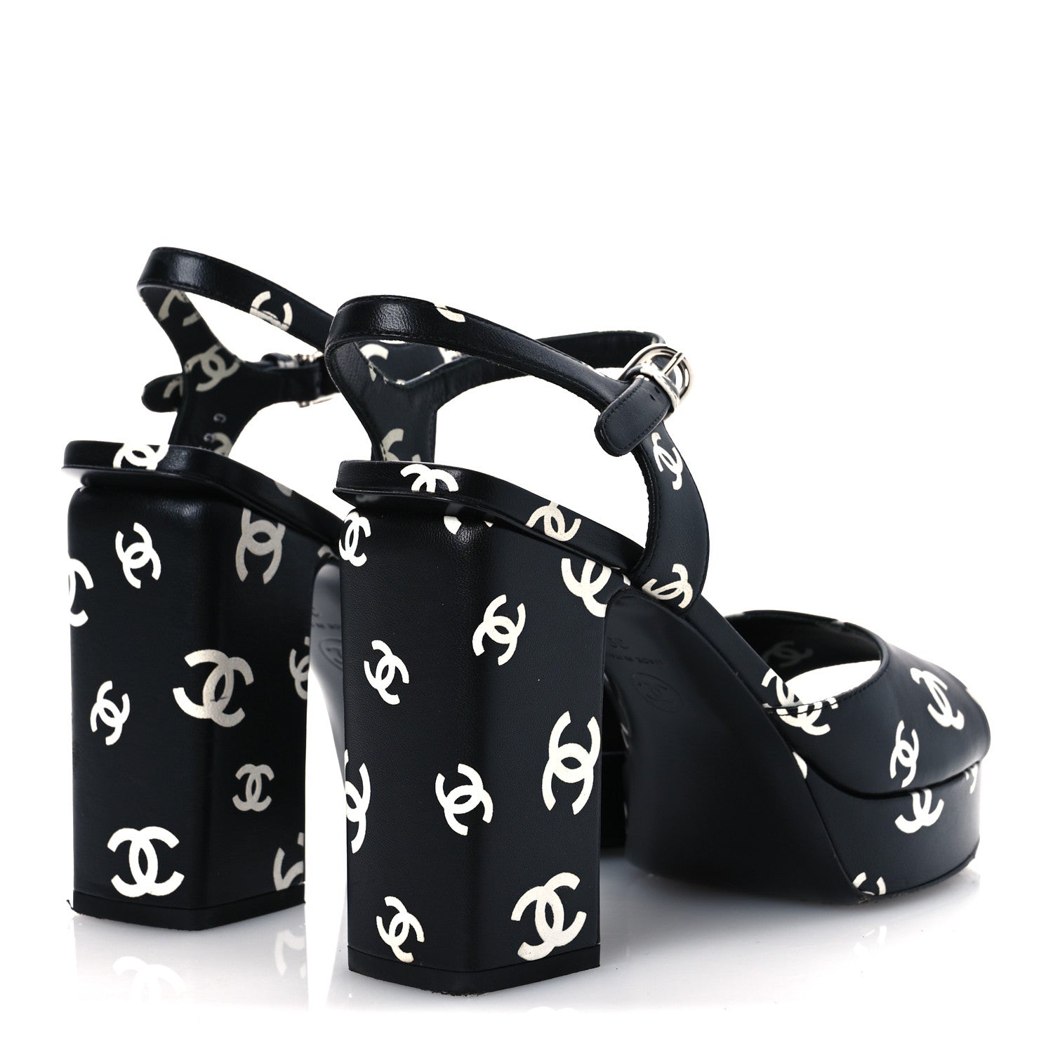 Chanel Printed Lambskin Coco Beach Platform Sandals 39 Black White 5 of 13
