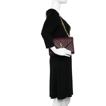 Saint Laurent Grain De Poudre Textured Mixed Matelasse Medium Triquilt Monogram Satchel Rouge Legion 2 of 10