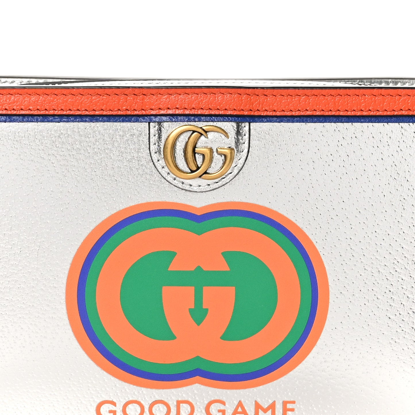 Laminated Textured Dollar Calfskin Good Game Interlocking G Top Handle Shoulder Bag Silver