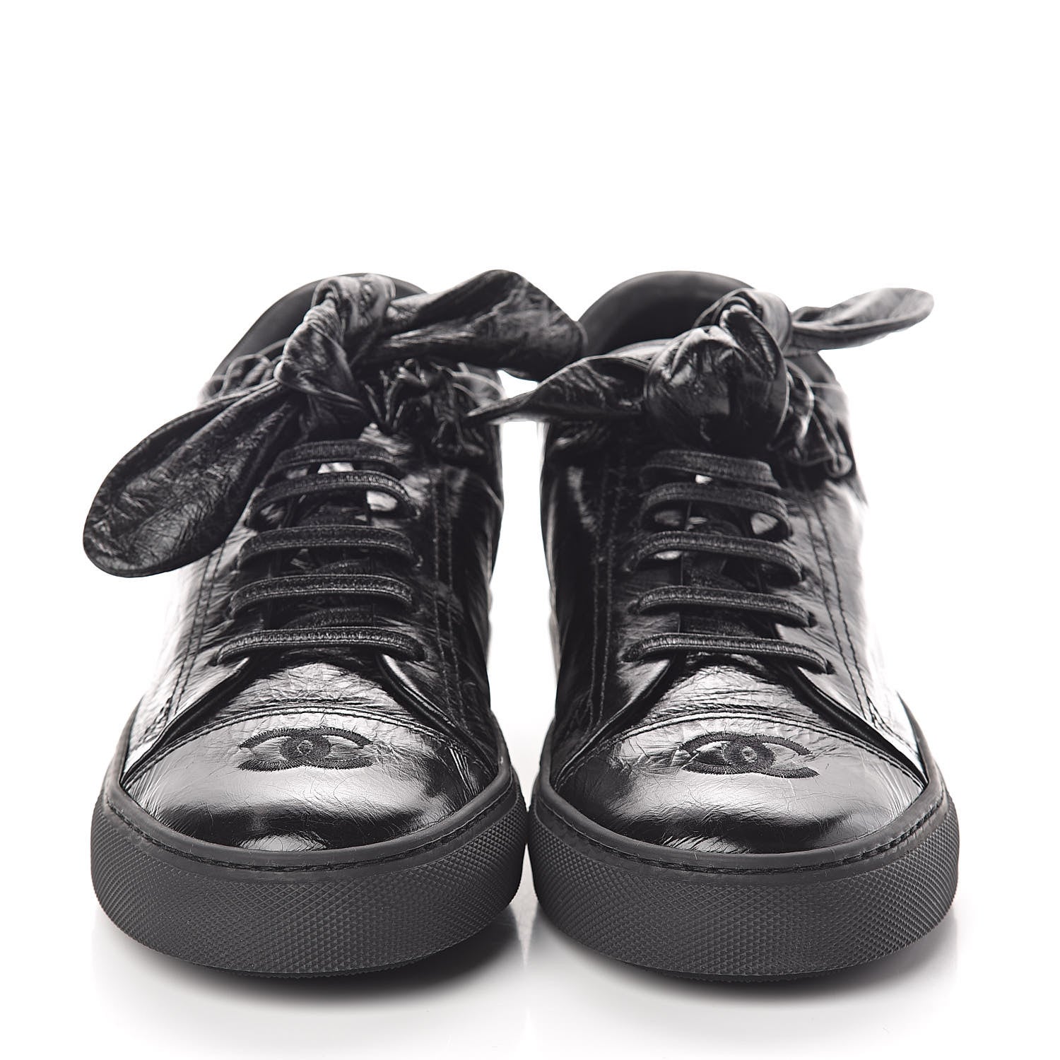 Chanel Crumpled Calfskin Womens CC Bow Sneakers 38.5 Black 2 of 6