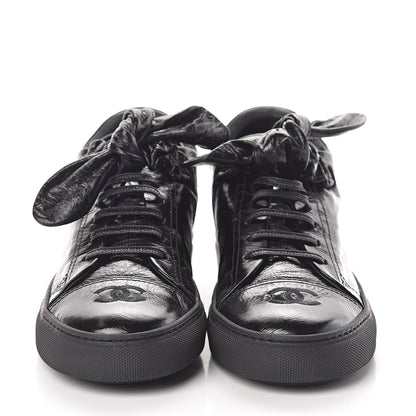 Chanel Crumpled Calfskin Womens CC Bow Sneakers 38.5 Black 2 of 6