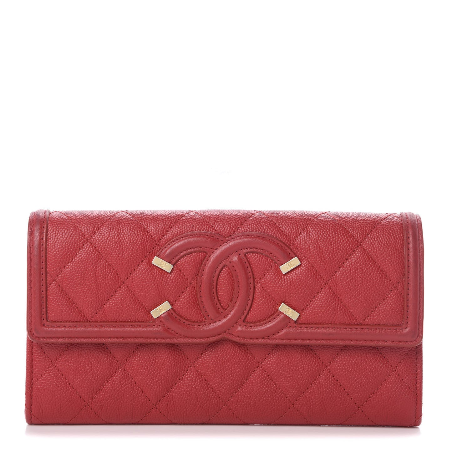 Caviar Quilted Large Filigree Gusset Flap Wallet Red