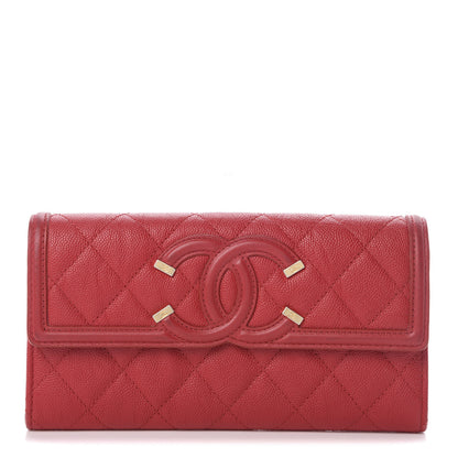 Chanel Caviar Quilted Large Filigree Gusset Flap Wallet Red 1 of 12