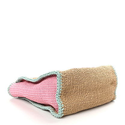 Chanel Raffia Crochet Medium Deauville Tote Beige Light Pink Green 5 of 10