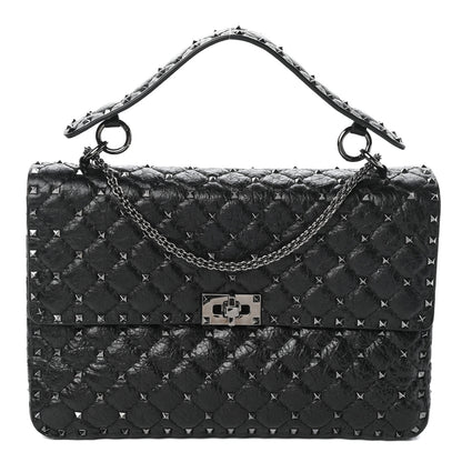 Valentino Garavani Craquele Nappa Large Rockstud Spike Shoulder Bag Black 1 of 9
