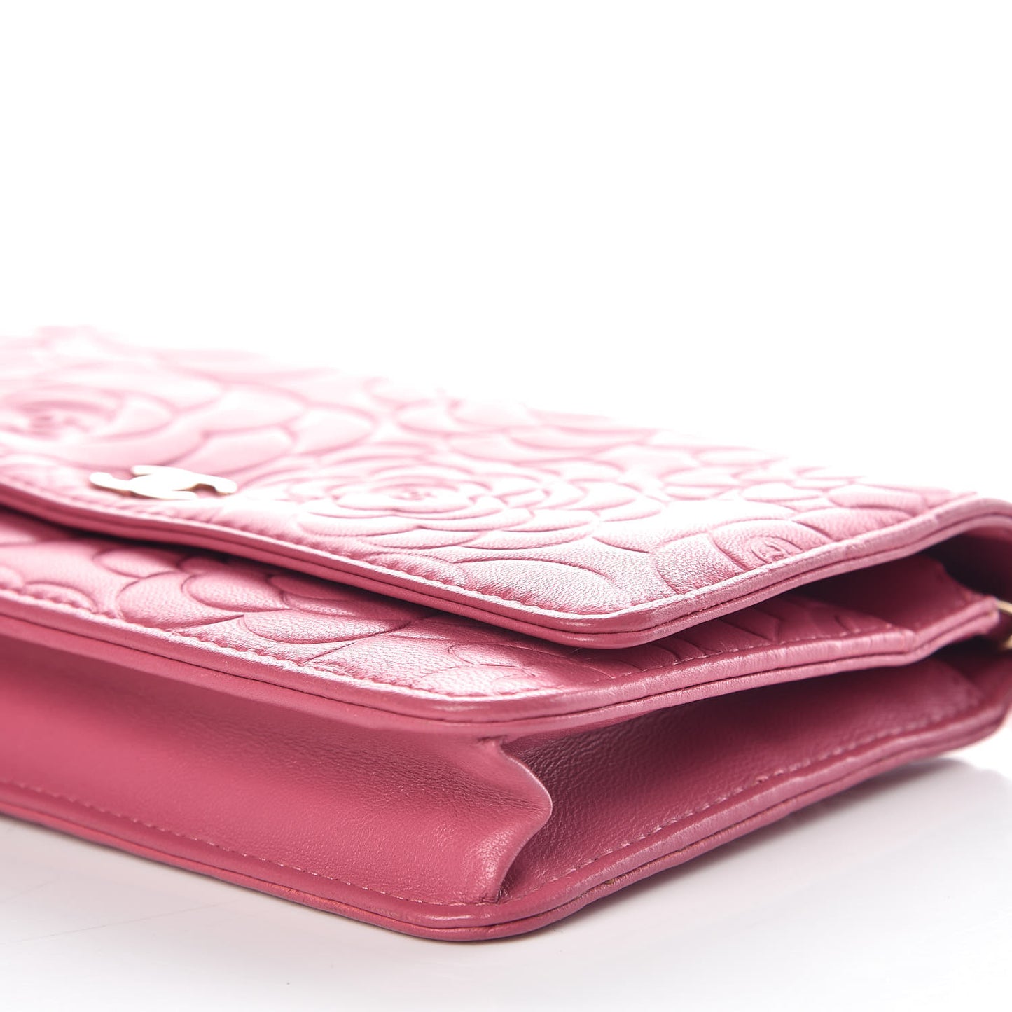 Lambskin Camellia Embossed Wallet On Chain WOC Pink