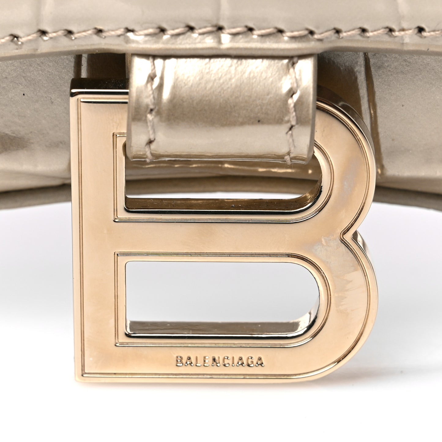 Shiny Calfskin Crocodile Embossed Hourglass Chain Bag Light Gold