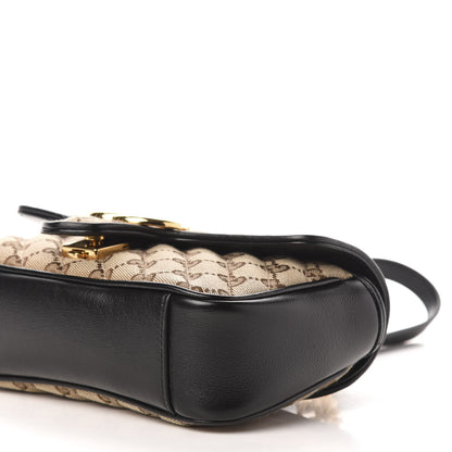 Gucci Monogram Matelasse Diagonal Mini GG Marmont Shoulder Bag Beige Black 10 of 11