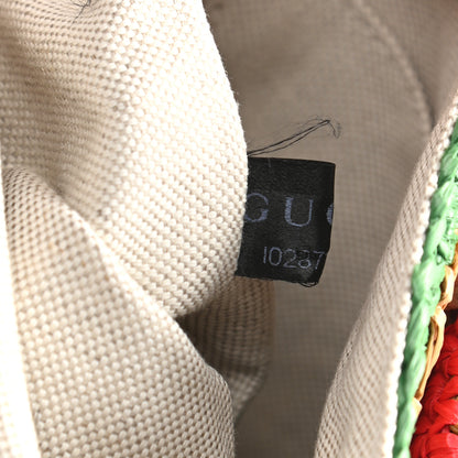 Gucci Raffia Azalea Calfskin Crochet Flower Small GG Marmont Shoulder Bag Natural Ecru Green Red New Shamarock 8 of 13