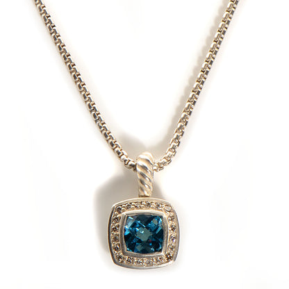 David Yurman Sterling Silver Diamond Blue Topaz 7mm Petite Albion Pendant Necklace 1 of 4
