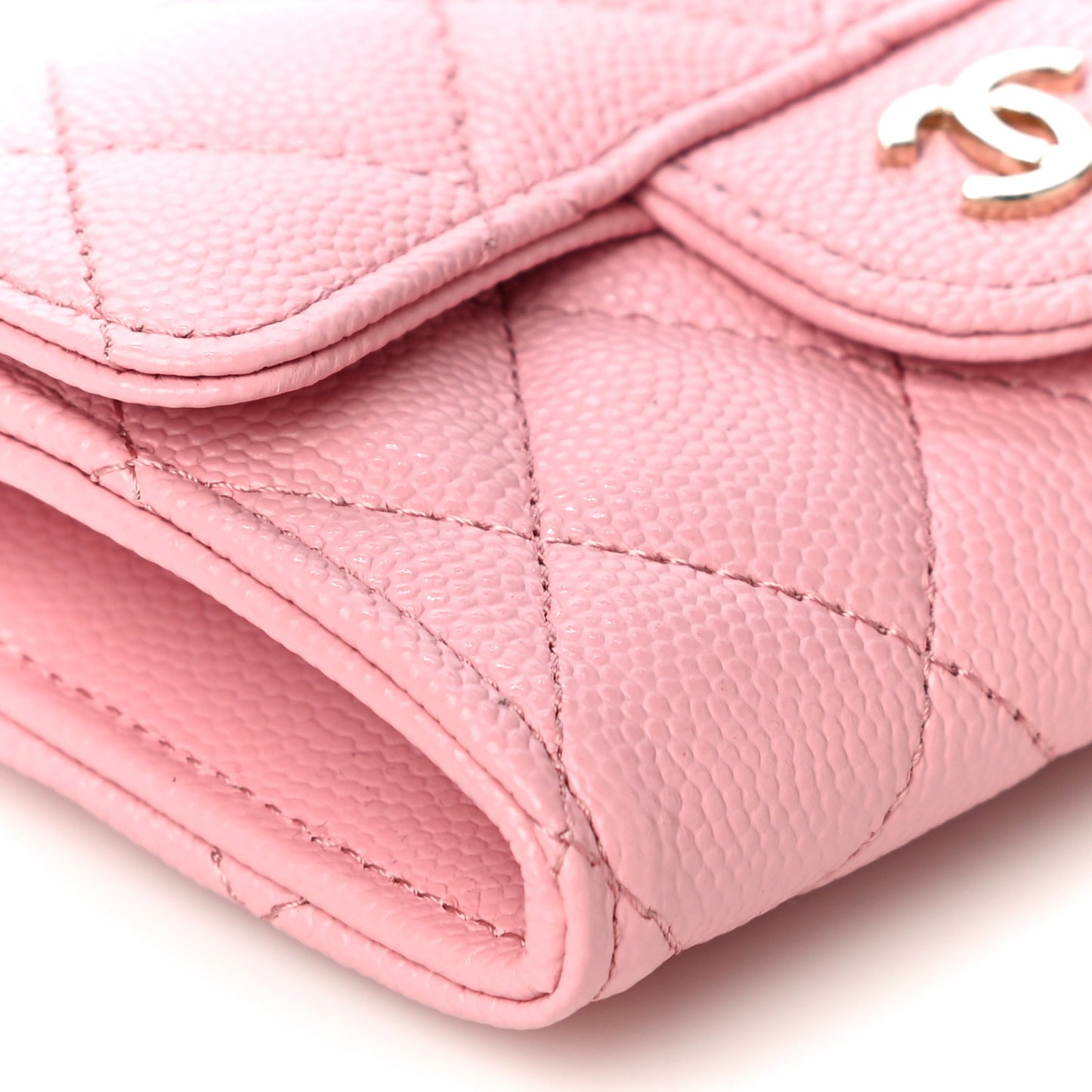 Caviar Quilted Flap Card Holder Wallet Light Pink