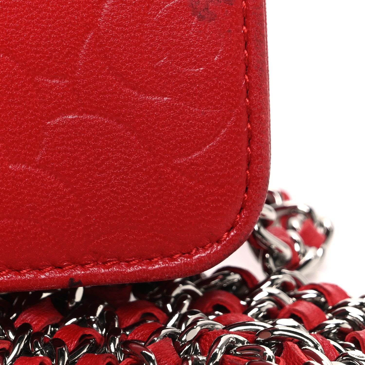 Chanel Lambskin Camellia Embossed Wallet on Chain WOC Red 12 of 12