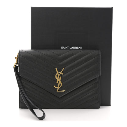 Saint Laurent Grain De Poudre Matelasse Chevron Monogram Envelope Clutch Black 8 of 8