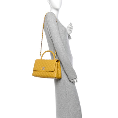 Chanel Caviar Quilted Small Coco Handle Flap Yellow 3 of 19